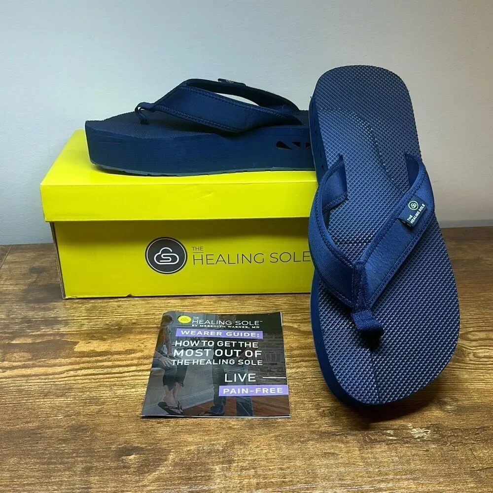 The Healing Sole Sandals Mens 10.5 Navy Comfort Flip Flop Plantar Slip On Origin